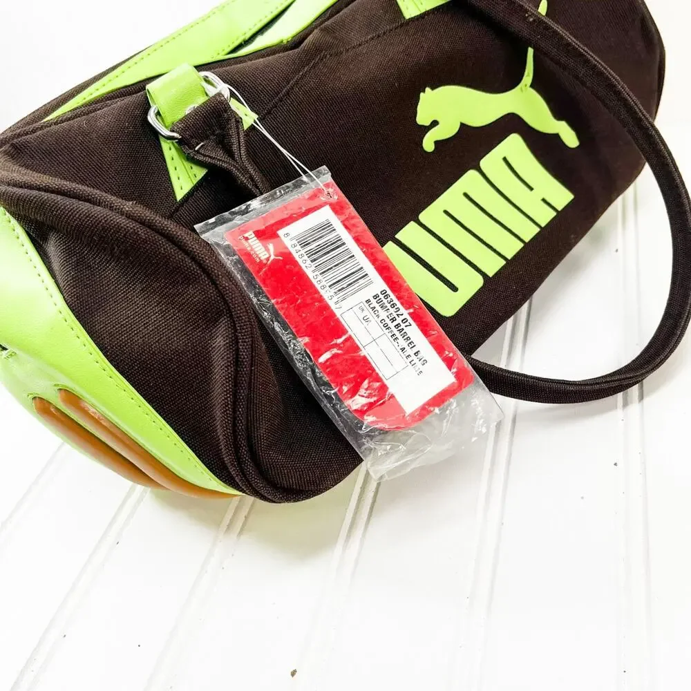 PUMA‎ Weekend Bag Dark Brown & Green Puma Purse With Tags Barrel Bag NWT